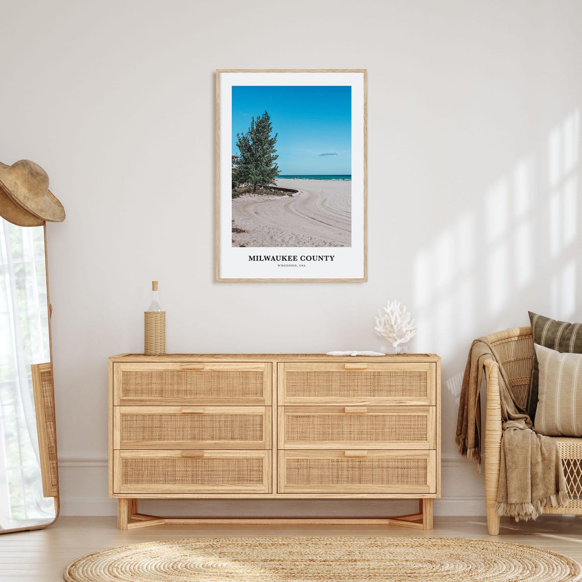 Milwaukee County Wisconsin Lake Michigan Beach Lone Tree Poster - Image 2