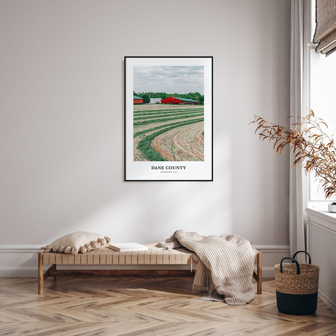 Dane County Wisconsin Farm Barns Minimalist Rural Travel Poster - Image 3