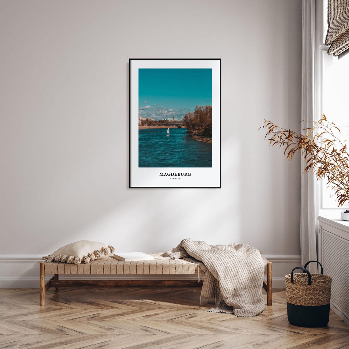 Magdeburg Germany Elbe River Sailboat Tranquil Cityscape Travel Poster - Image 3