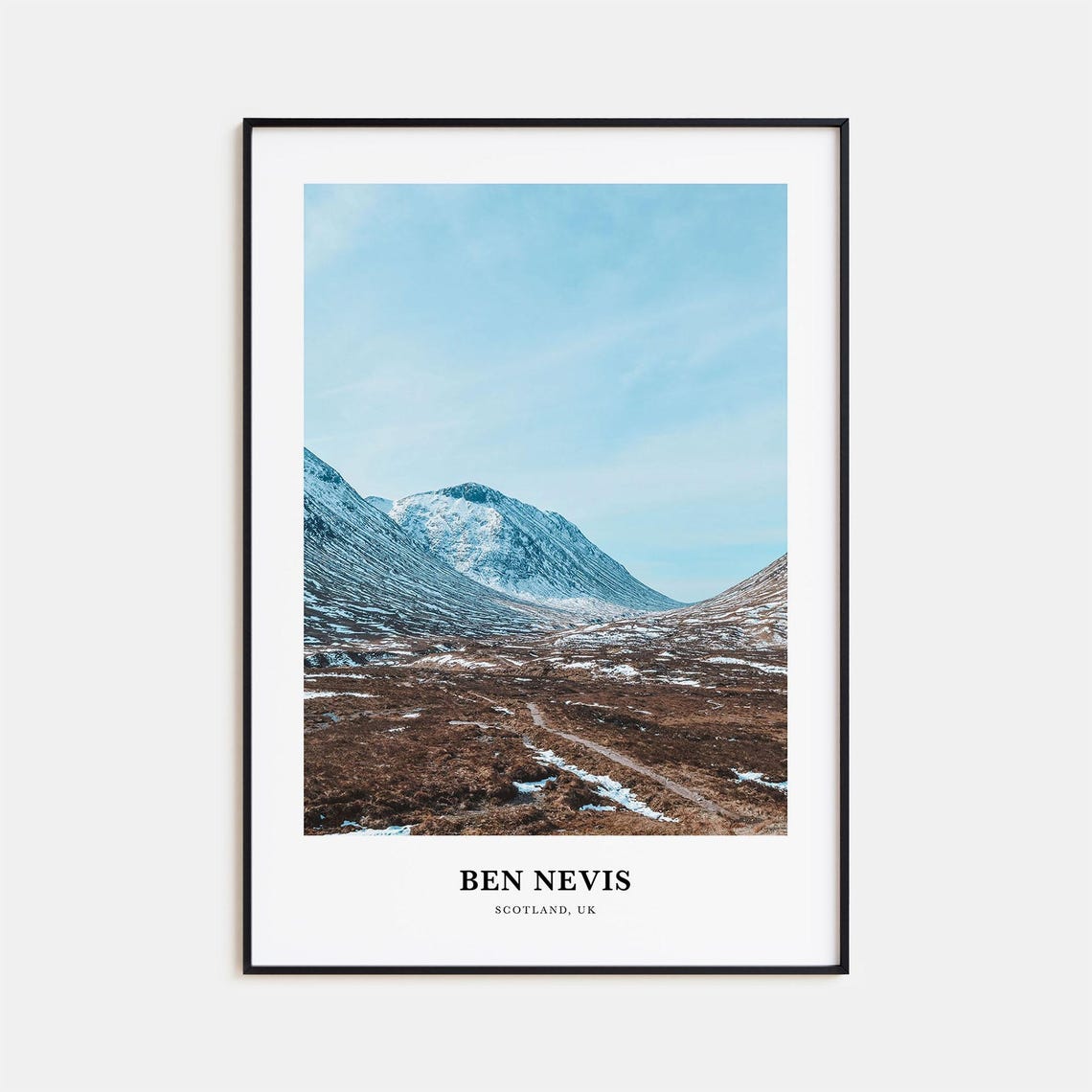 Ben Nevis Scotland UK Snowy Mountain Peak Minimalist Travel Poster