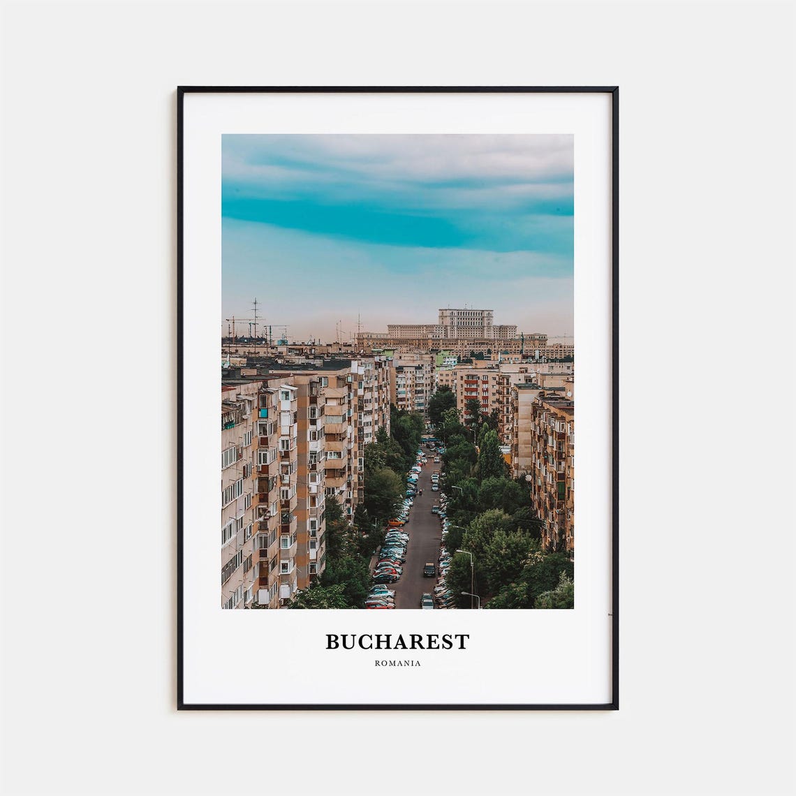 Bucharest Romania Apartment Blocks Tree Lined Avenue City Poster