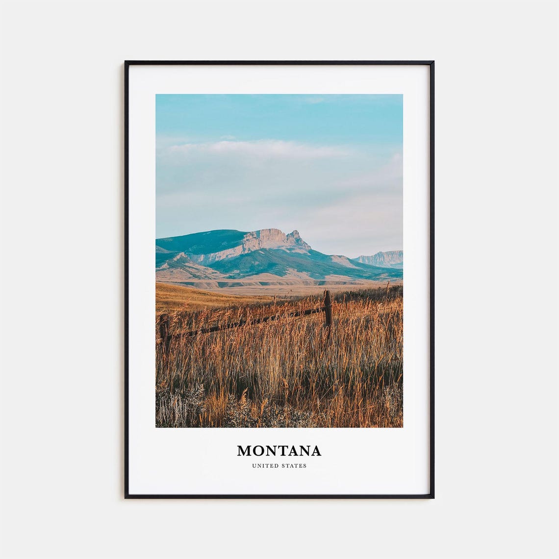 Montana Prairie Butte Golden Grass Big Sky Western Travel Poster