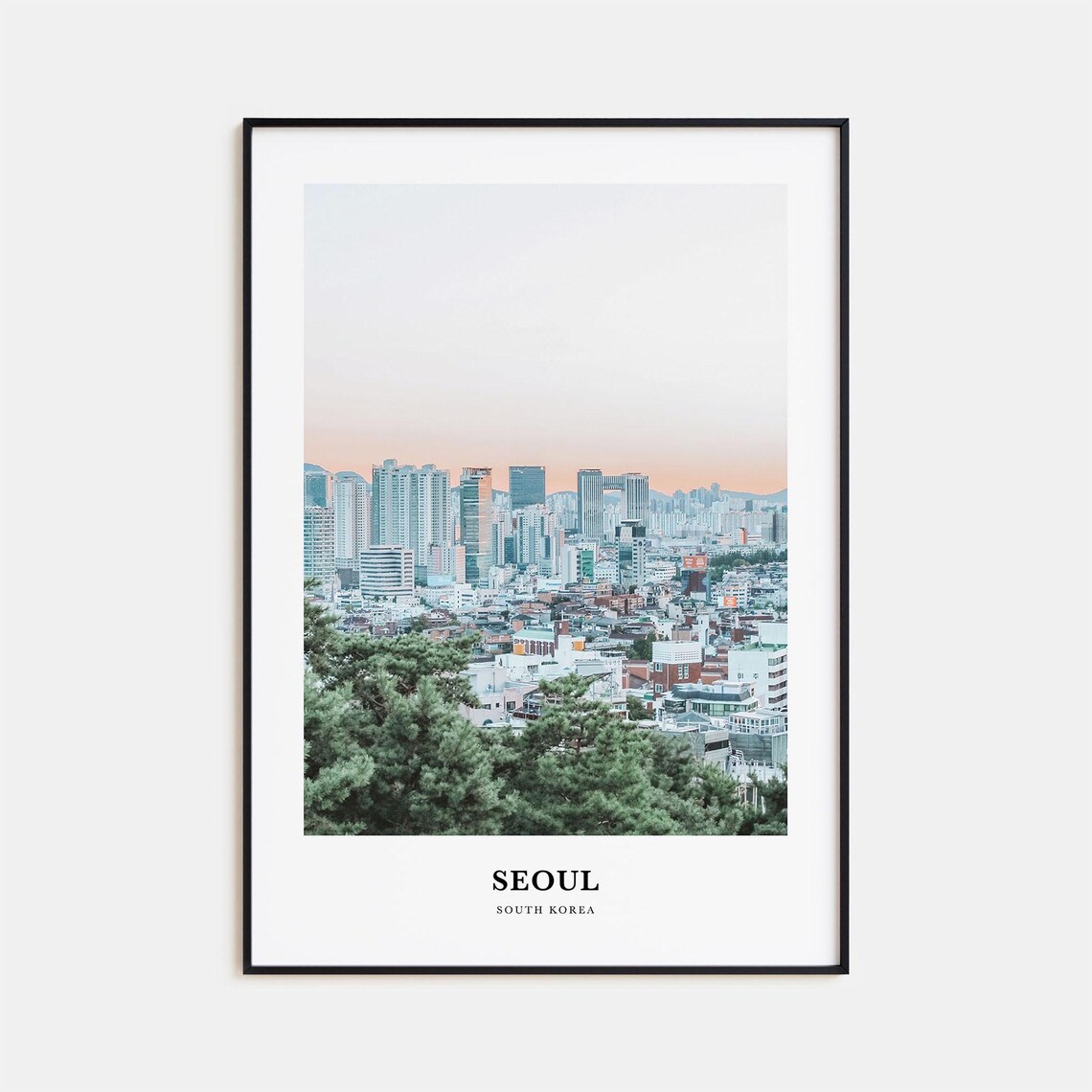 Seoul South Korea Cityscape at Dusk Skyline Pine Trees Travel Poster