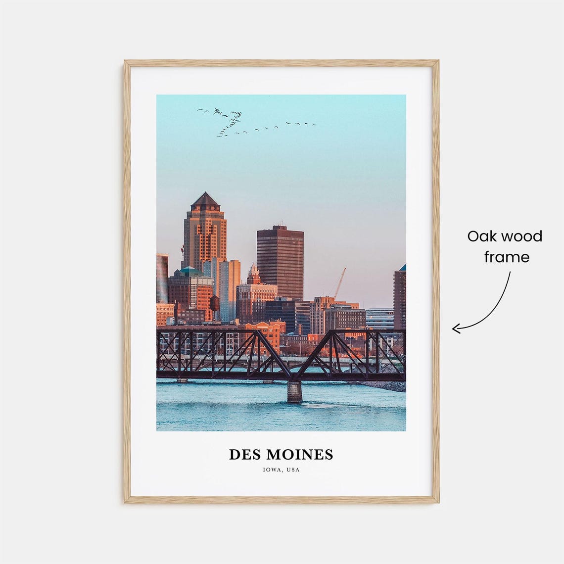 Des Moines Iowa Downtown Skyline Sunset River Bridge Photo Poster - Image 3