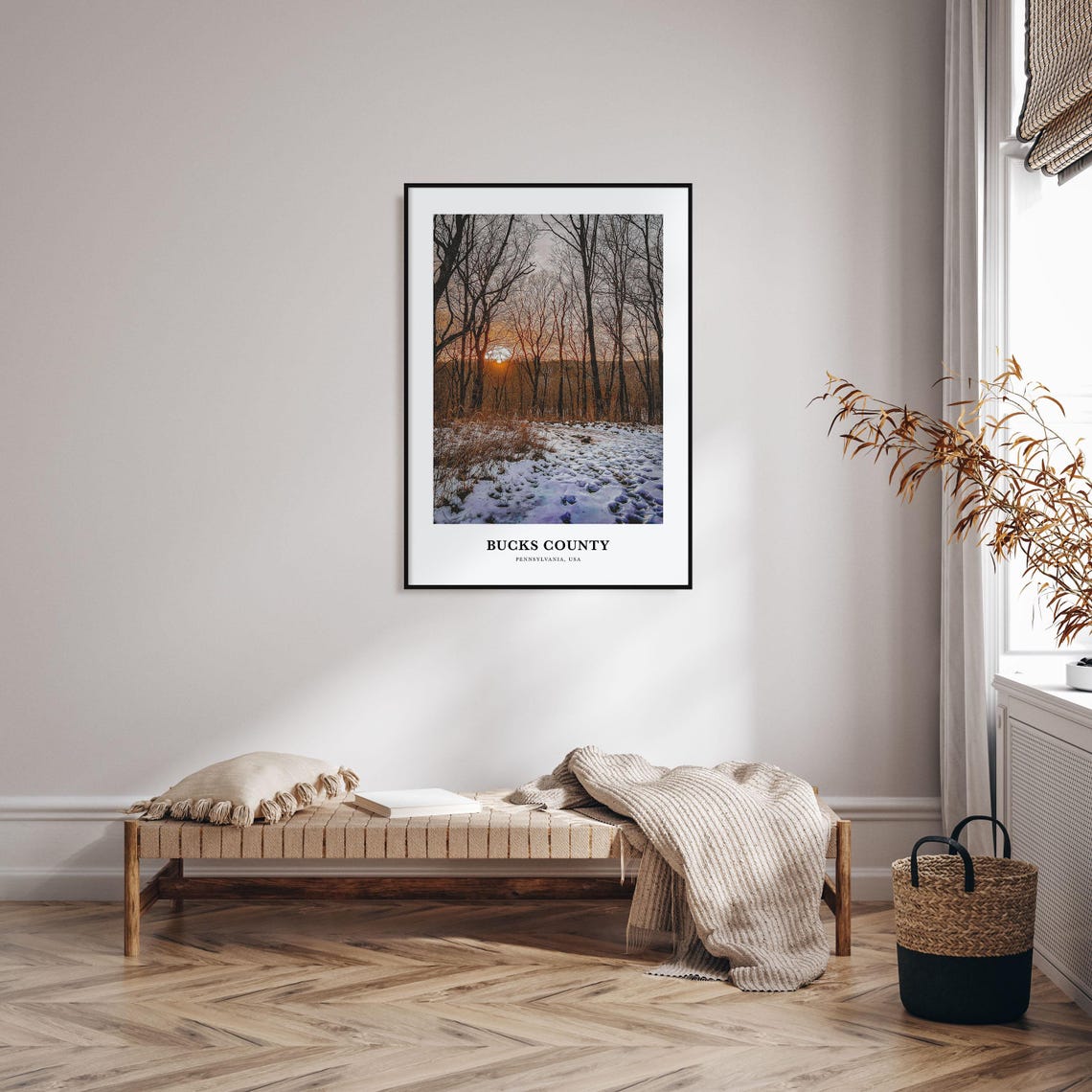Bucks County Pennsylvania Snowy Woodland Sunset Photo Poster - Image 3