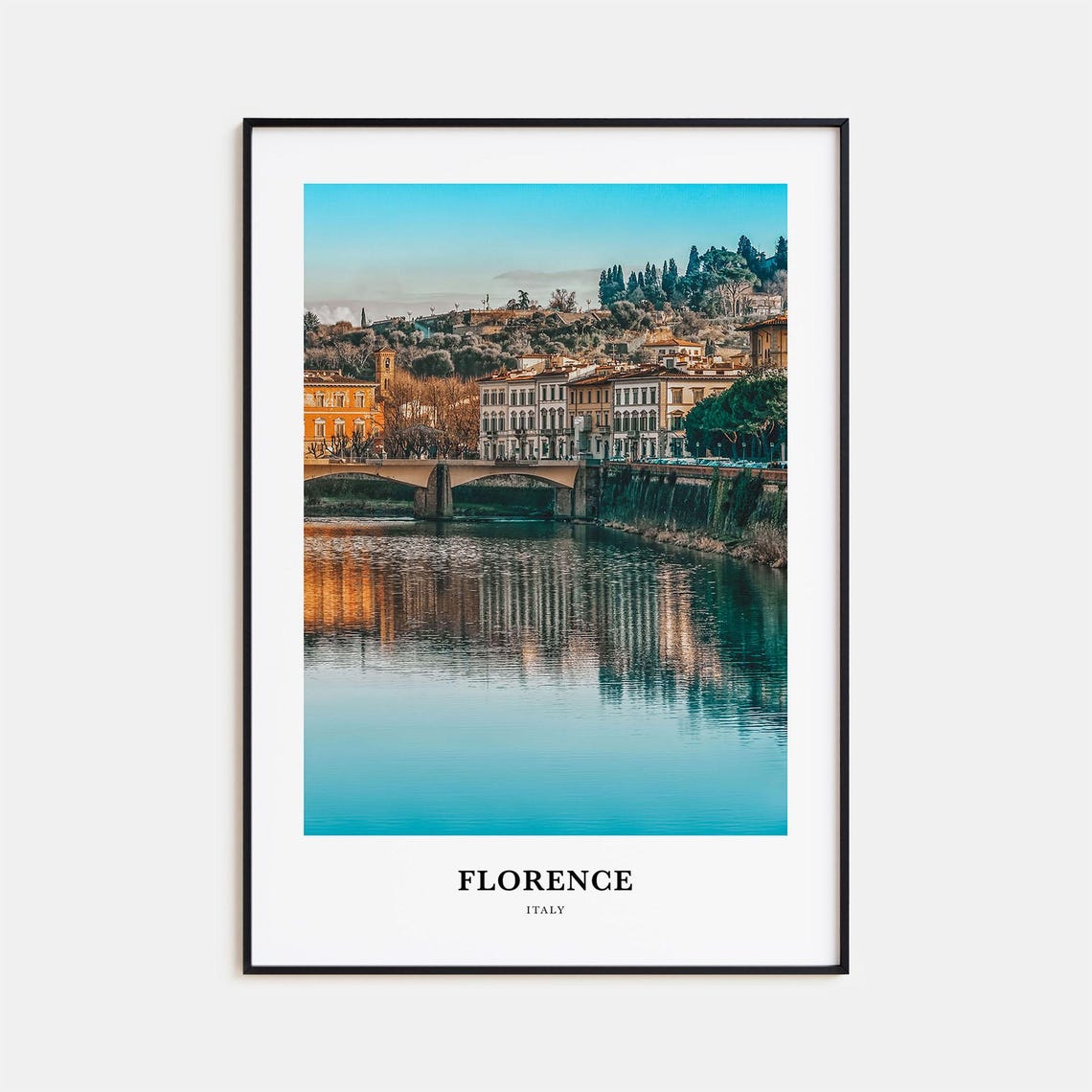 Florence Italy Arno River Bridge Reflection Golden Travel Poster
