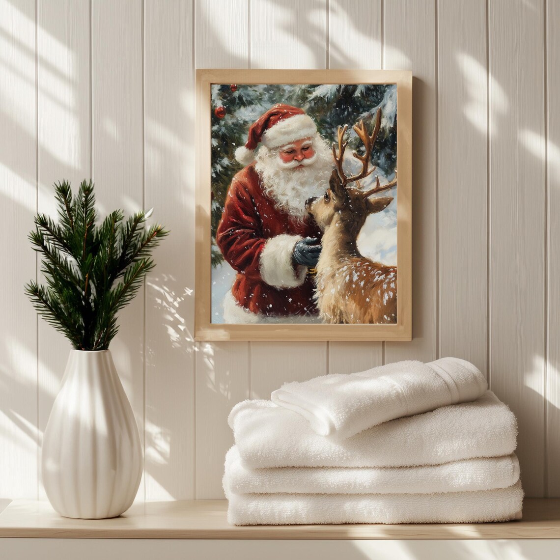 Vintage Christmas Print Set of 10 Santa Reindeer Winter Gallery Wall - Image 3