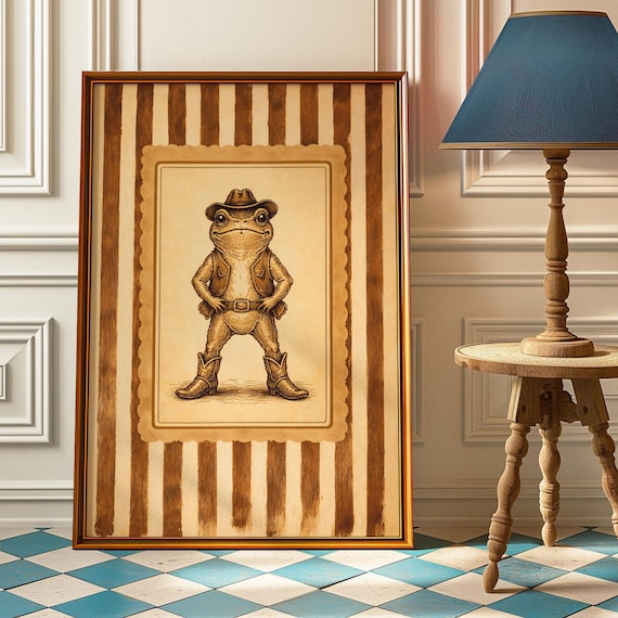 Silly Cowboy Frog Vintage Retro Western Funny Animal Wall Print