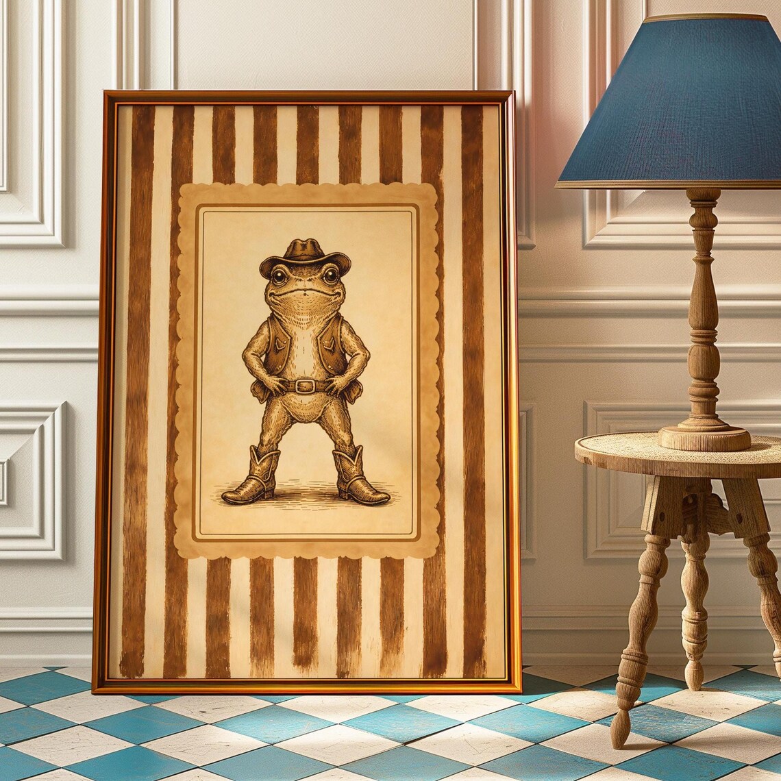 Silly Cowboy Frog Vintage Retro Western Funny Animal Wall Print
