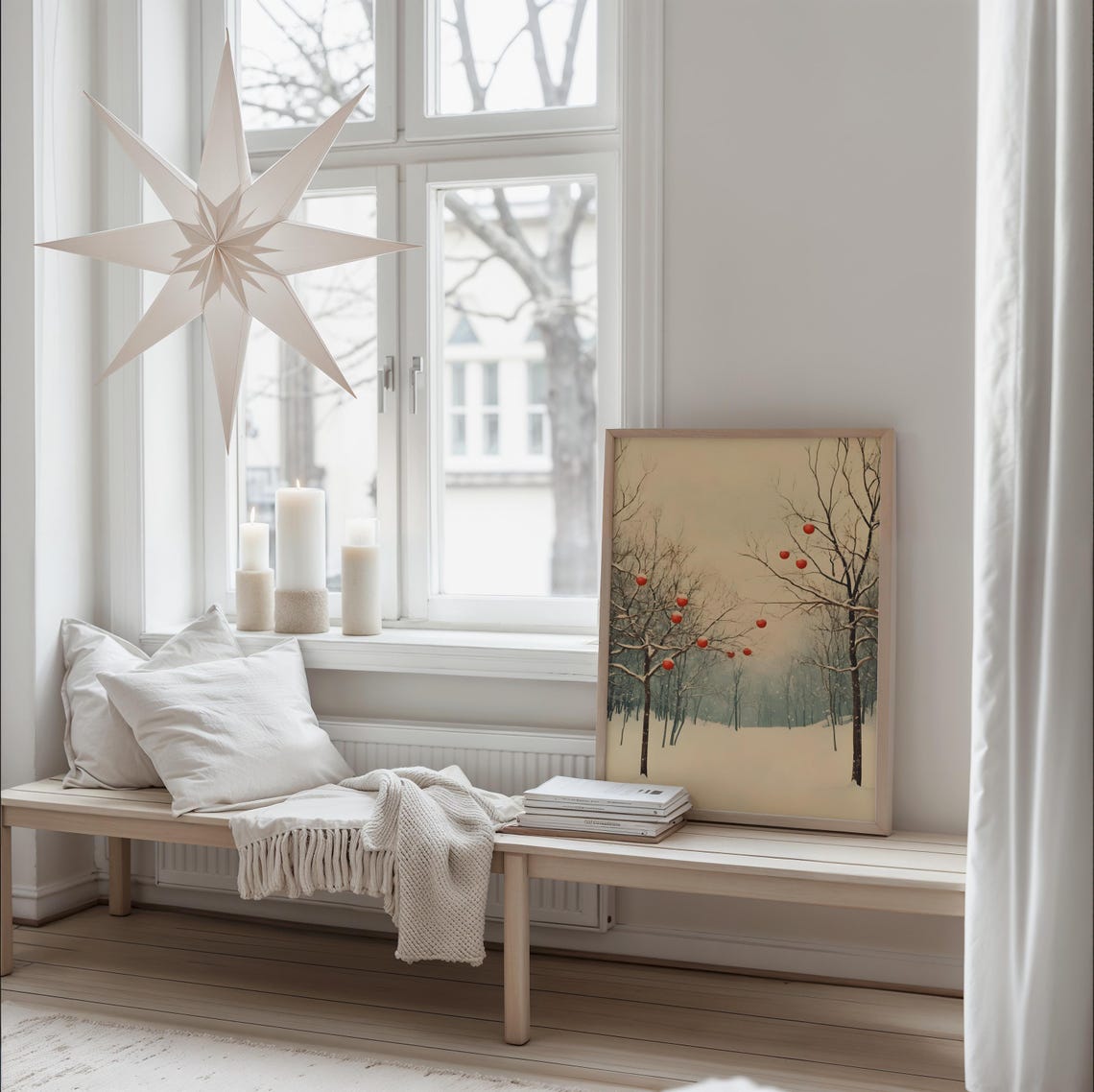 Winter Trees With Red Christmas Ornaments Minimalist Holiday Poster - Image 3