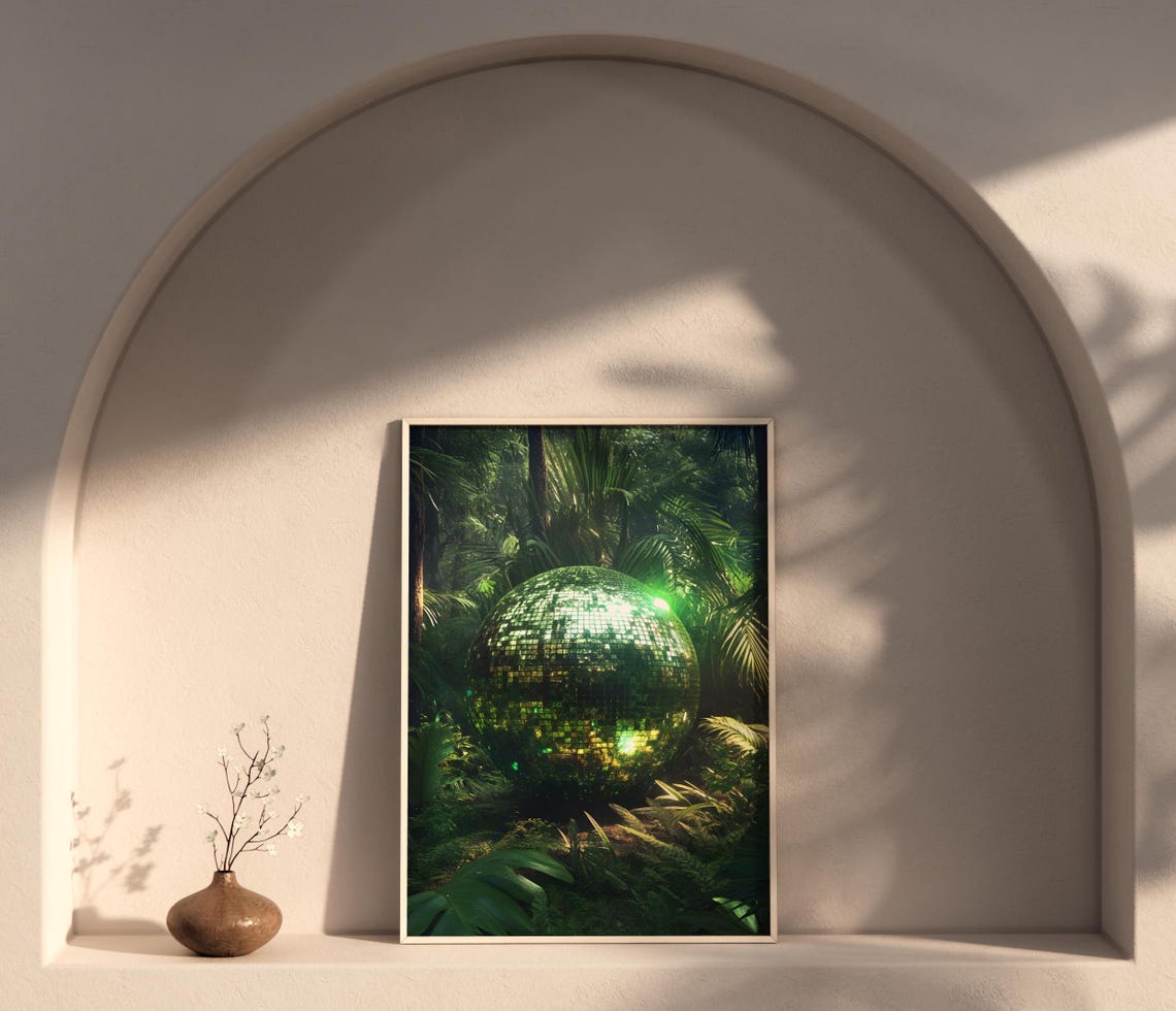 Glowing Green Disco Ball Hidden In A Tropical Rainforest Poster - Image 3