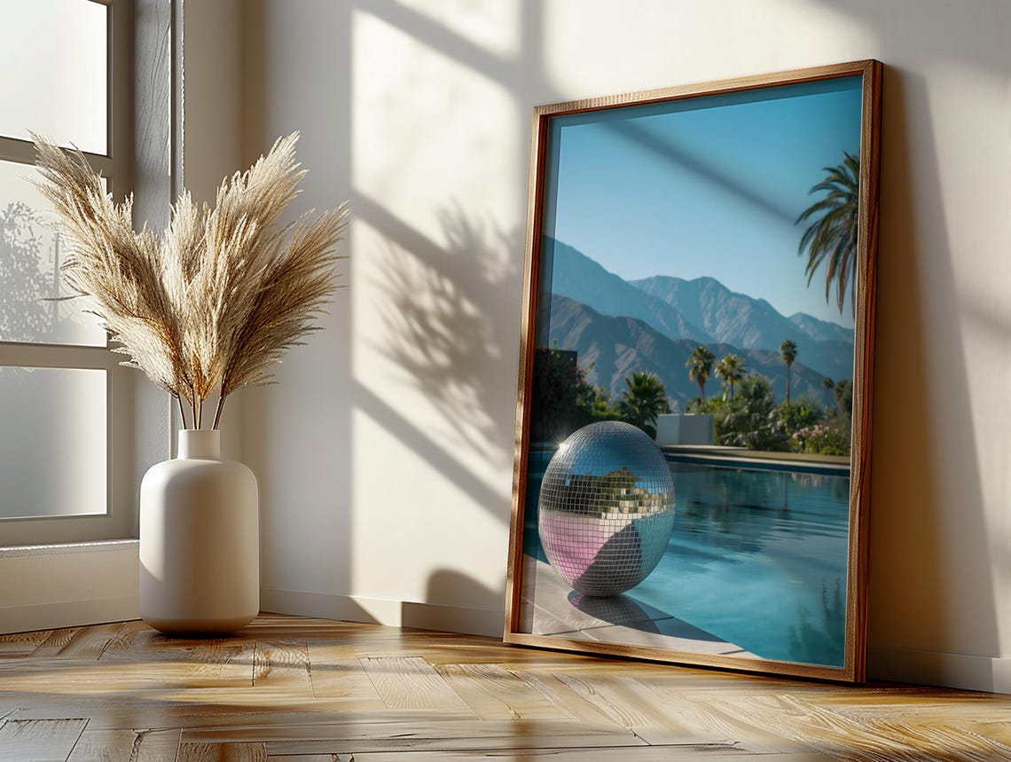 Disco Ball At A Mountain View Pool On A Bright Blue Day Poster - Image 3