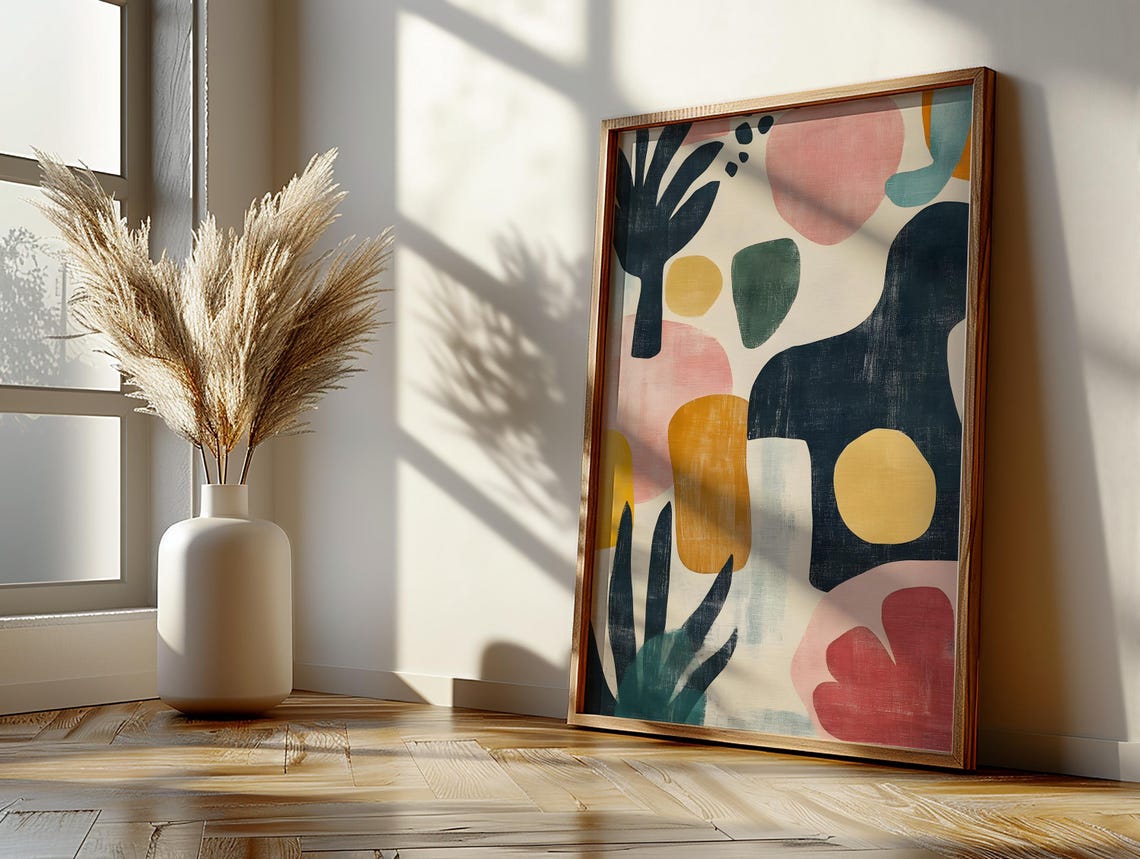 Colorful Mid Century Abstract Organic Shapes Modern Wall Art - Image 2
