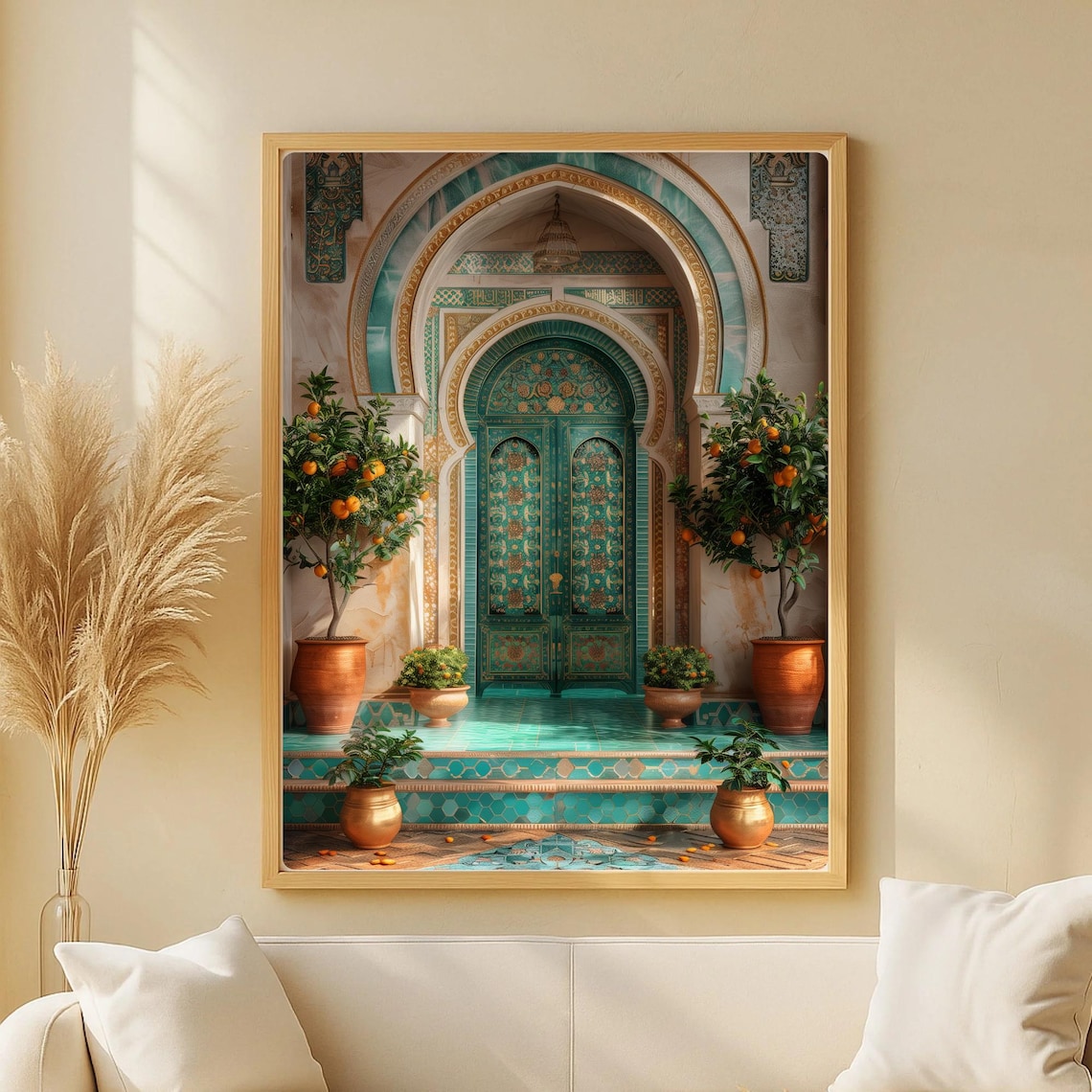 Moroccan Patio Art Print, Andalusian Arch
