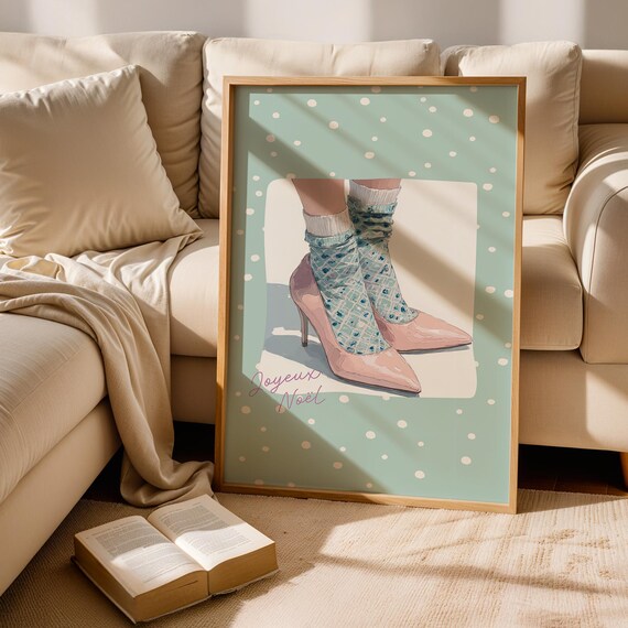 Mint Teal Heels Joyeux Noel Christmas Cozy Socks Fashion Poster
