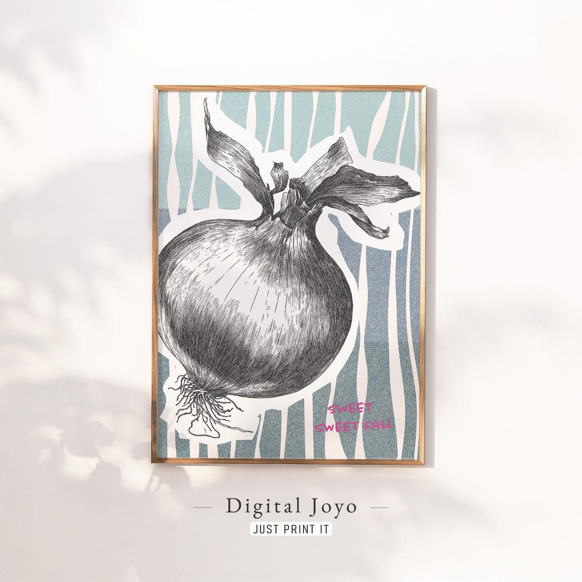 Sweet Fall Onion Charcoal Sketch Teal Stripes Kitchen Art Poster