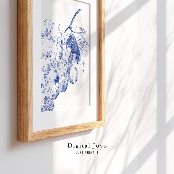 Blue Grape Engraving Print Vintage Fruit Illustration For Kitchen Decor