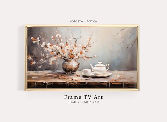 White Blossom Branch Still Life Coffee Floral Painting Poster