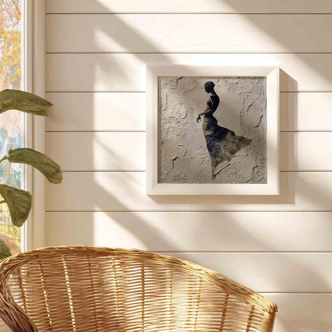 Neutral Textured Standing Woman Silhouette Plaster Art Print