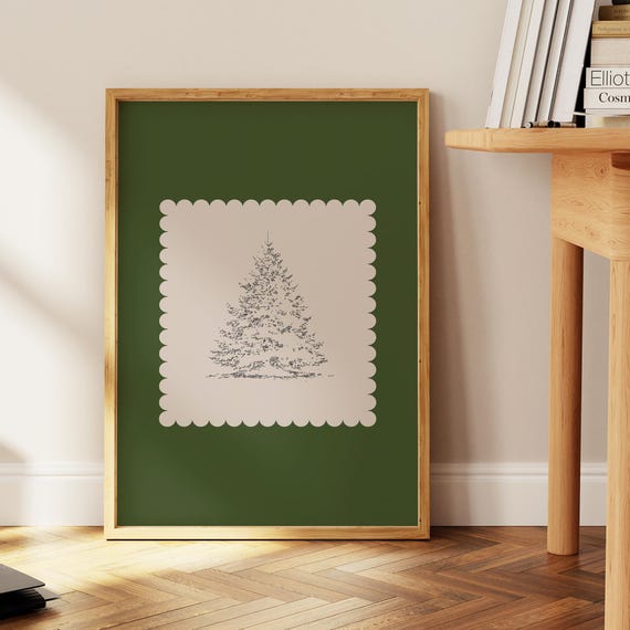 Deep Forest Green Vintage Tree Print