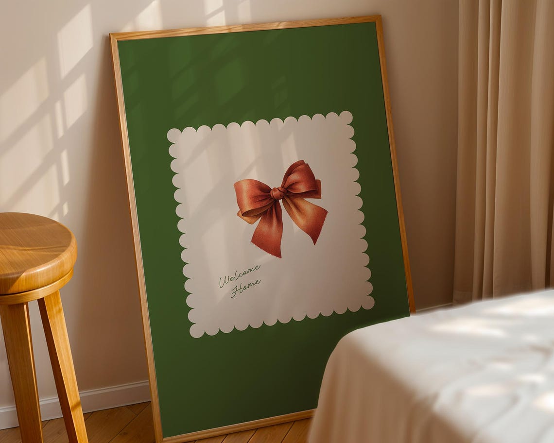 Terracotta Bow Welcome Home Forest Green Cozy Ribbon Art Poster