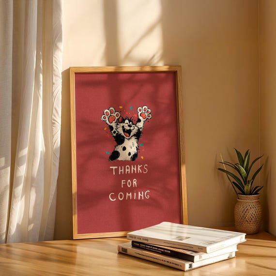 Red Funny Cat Print Thanks For Coming