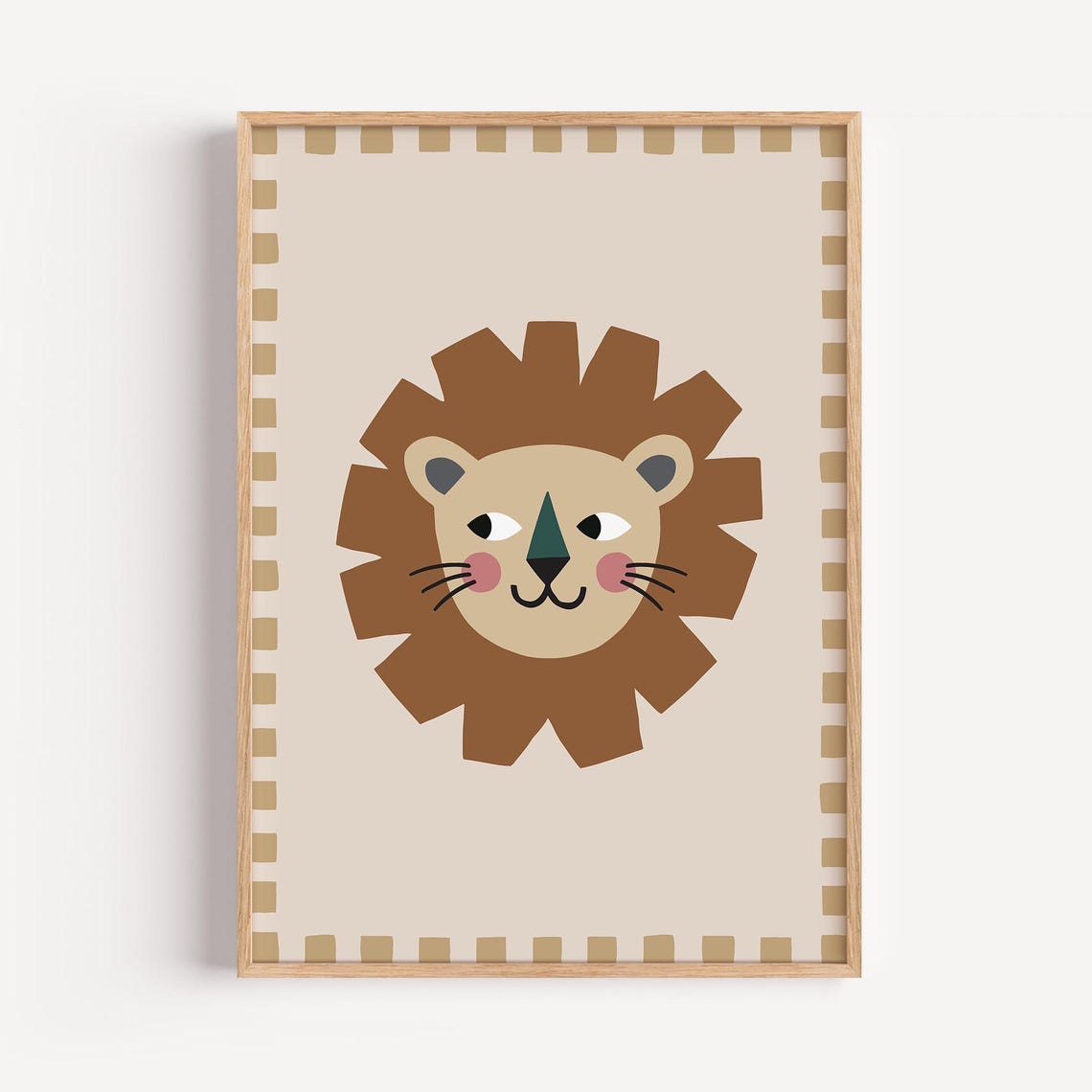 Friendly Lion Face Flat Illustration Modern Nursery Art Poster