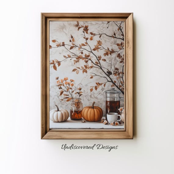 Coffee And Pumpkins Art Printout Wall Vintage Prints Print Oil Painting