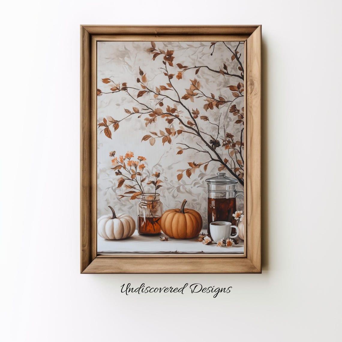 Fall Pumpkins and Teapot Still Life Cozy Autumn Kitchen Poster