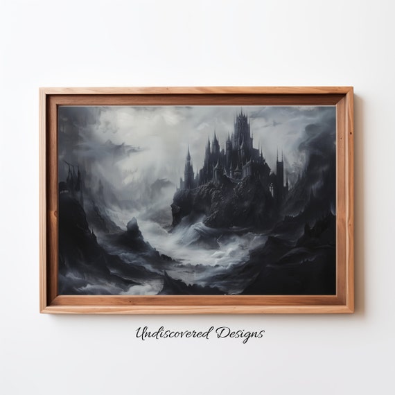 Dark Gothic Castle Spooky Halloween Art Decor Wall Vintage Prints Oil Painting