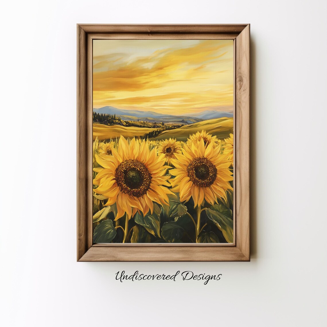 Vibrant Sunflower Field at Golden Sunset Oil Painting Summer Poster