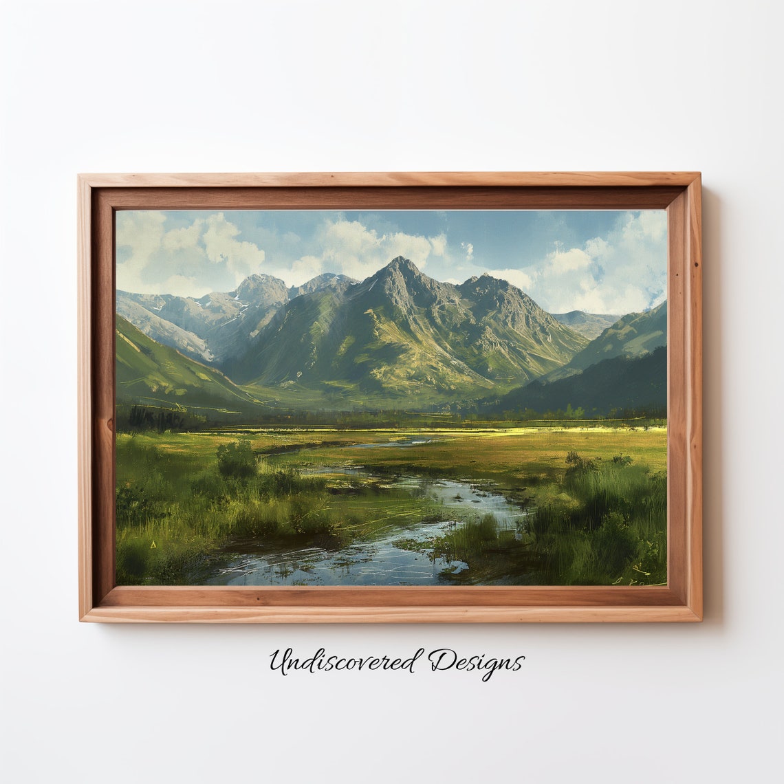 Vintage Summer Mountain Landscape Art Print Rustic Country Decor