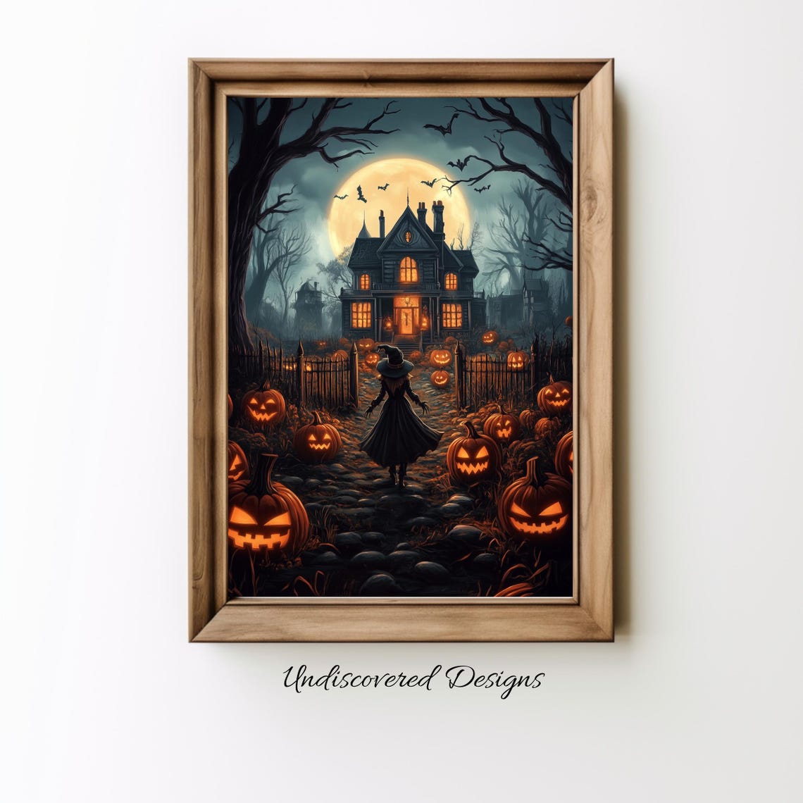 Haunted House Pumpkins And Trees Spooky Halloween Art Dcor Wall Vintage Prints Oil Painting