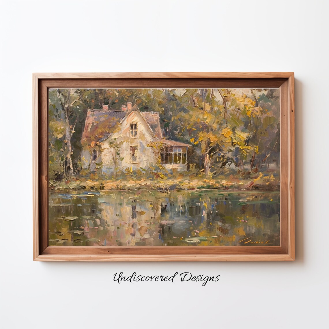 Vintage House By The Lake In Autumn Woods Oil Painting Poster