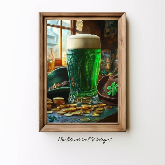 Green Beer St Patricks Day Art Print Gold Coins