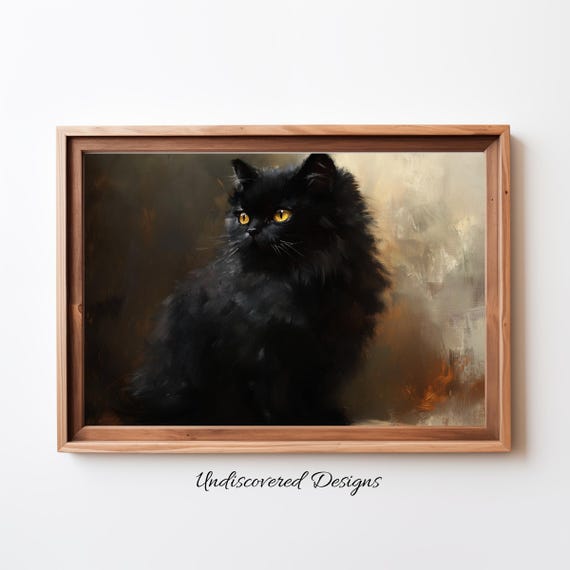 Black Cat Halloween Art Spooky Vintage Oil Painting Print