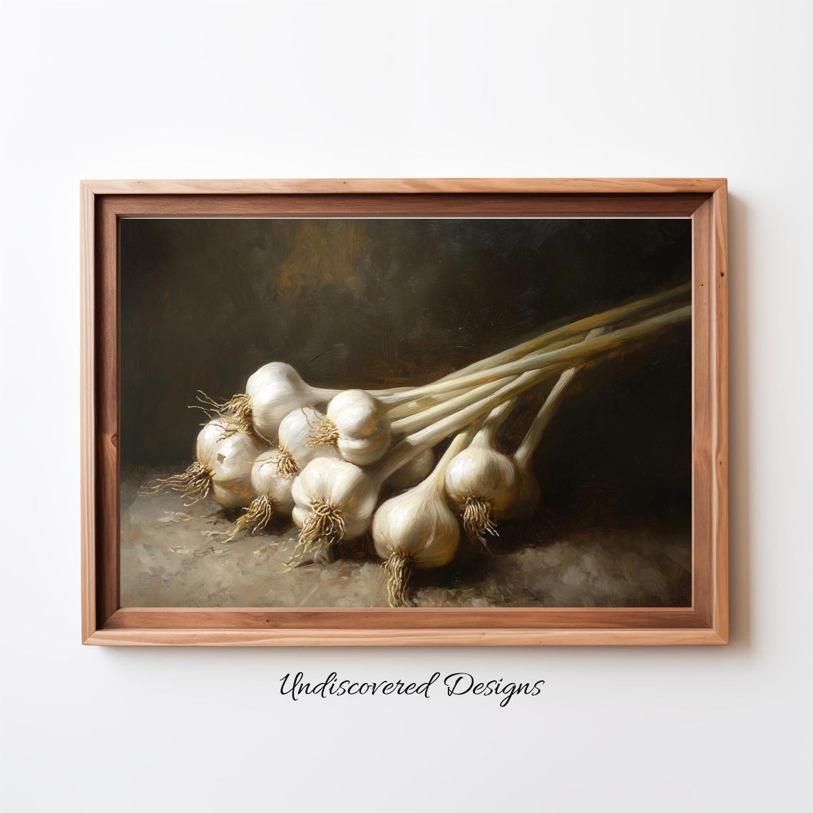 Rustic Vintage Garlic Bulbs Still Life Kitchen Oil Painting Poster