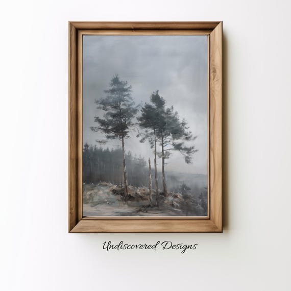 Vintage Pine Tree Oil Painting Art Print