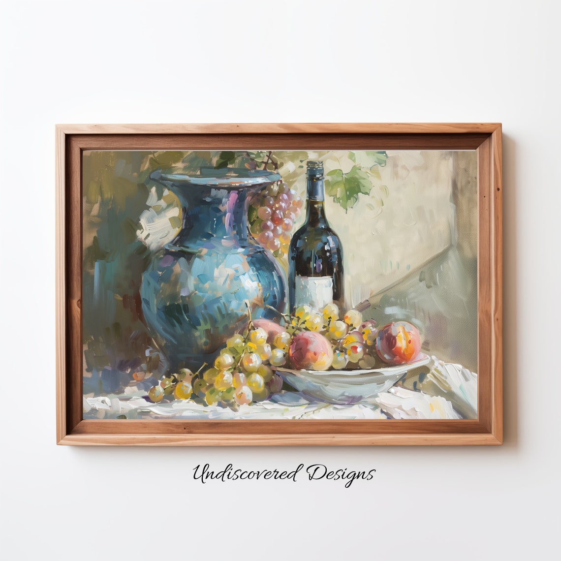 Classic Kitchen Still Life With Blue Vase Grapes and Wine Oil Poster