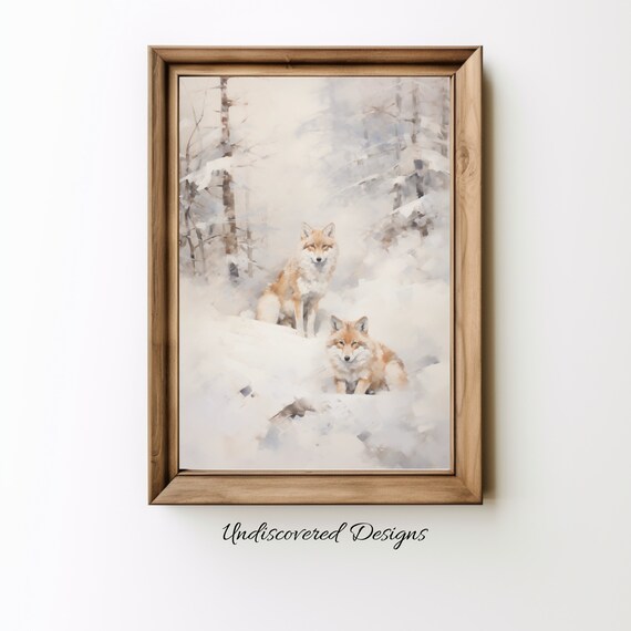 Fox In Snow Wall Art Vintage Print Winter Farmhouse Decor Printout