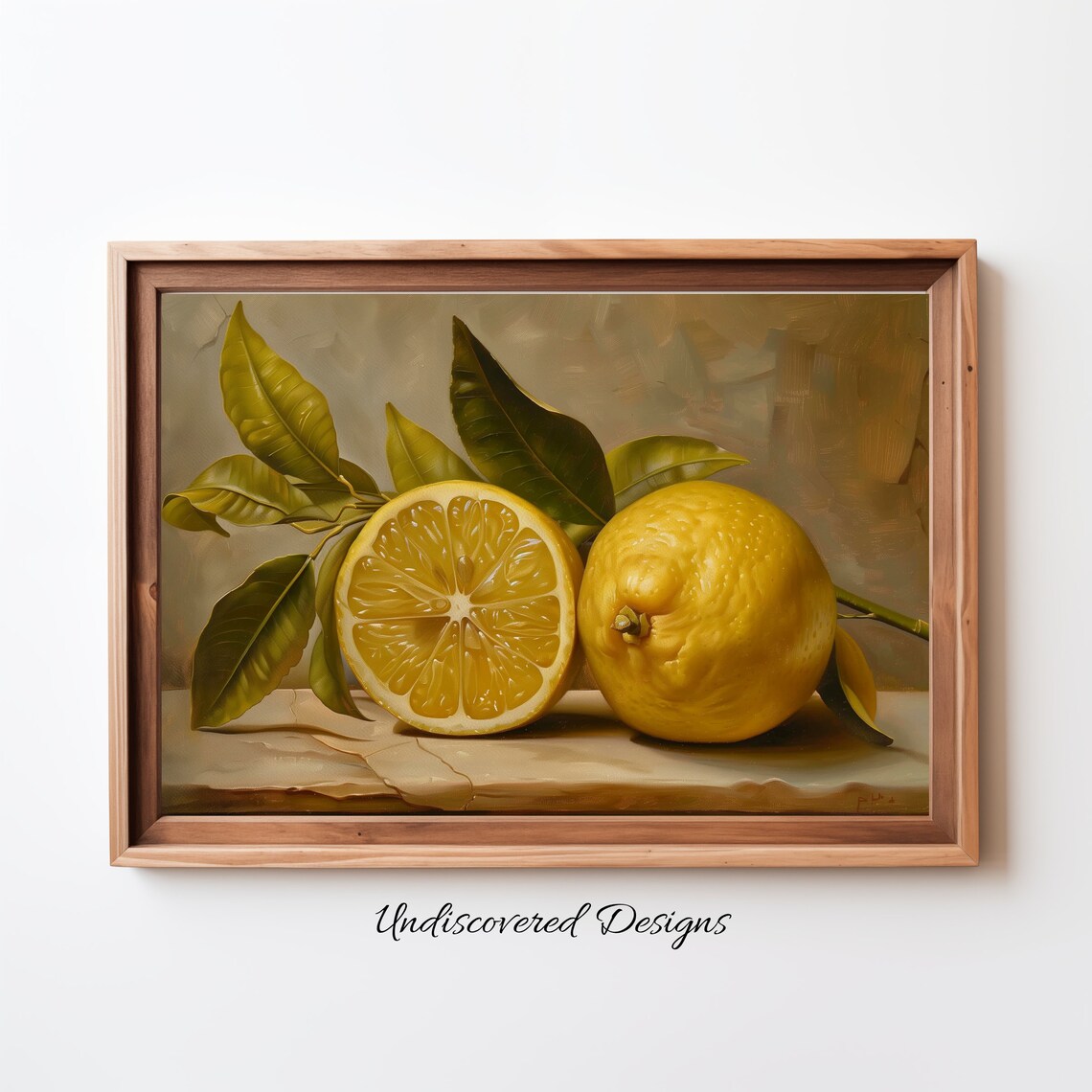 Vintage Lemons Still Life Whole And Sliced Citrus Oil Painting Poster
