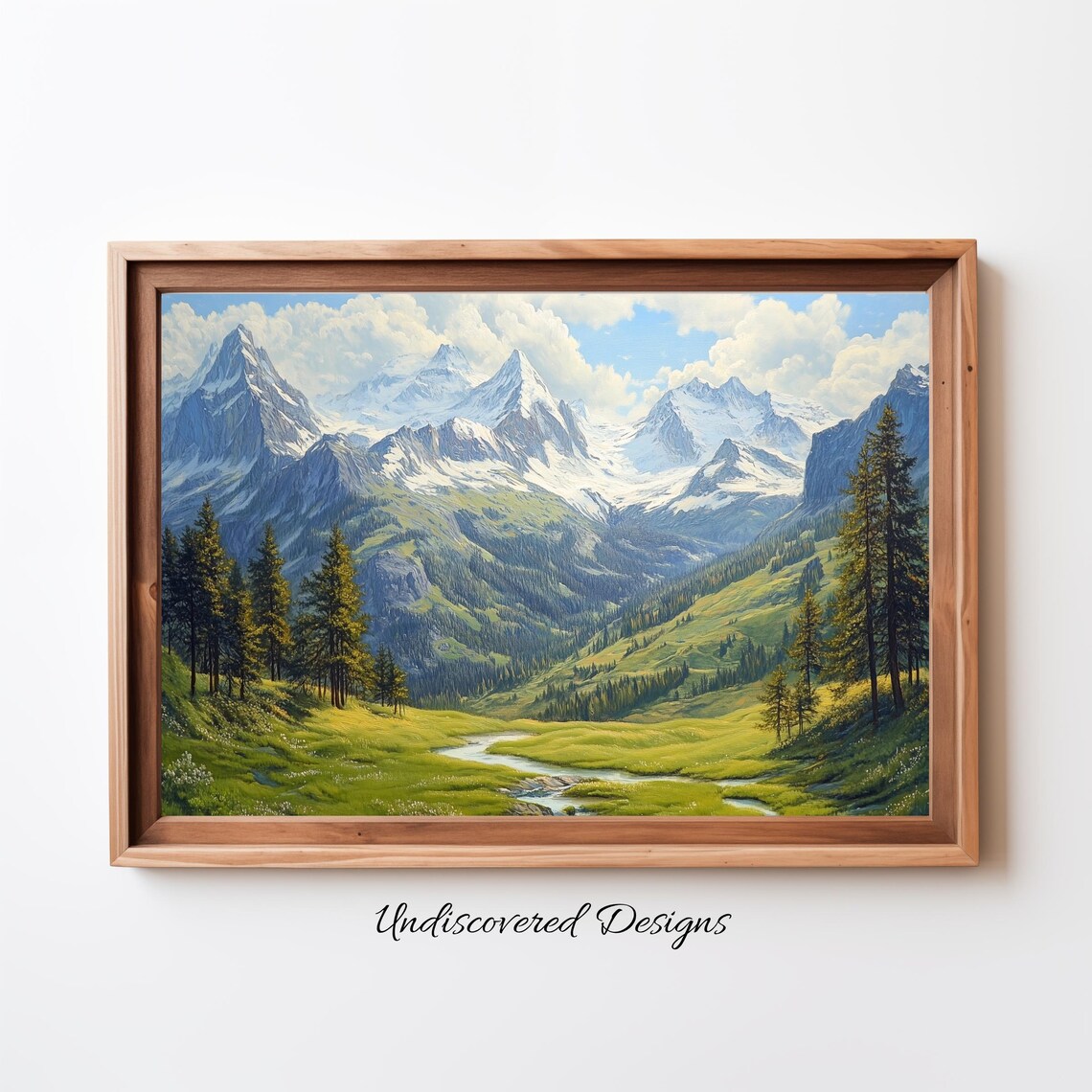 Majestic Swiss Alps Snowy Mountain Peaks Vintage Oil Painting Poster