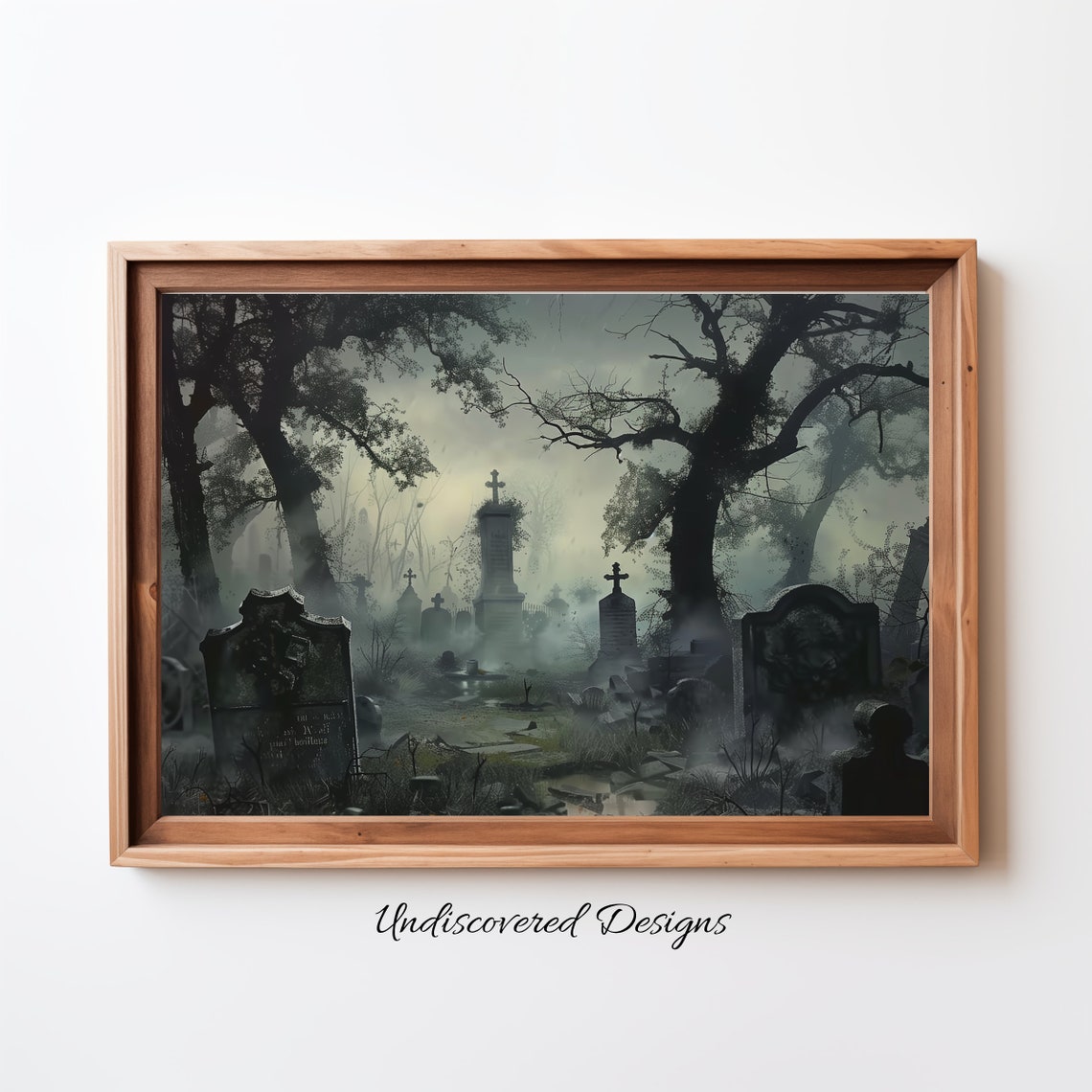 Misty Graveyard With Ancient Tombstones Spooky Halloween Art Poster