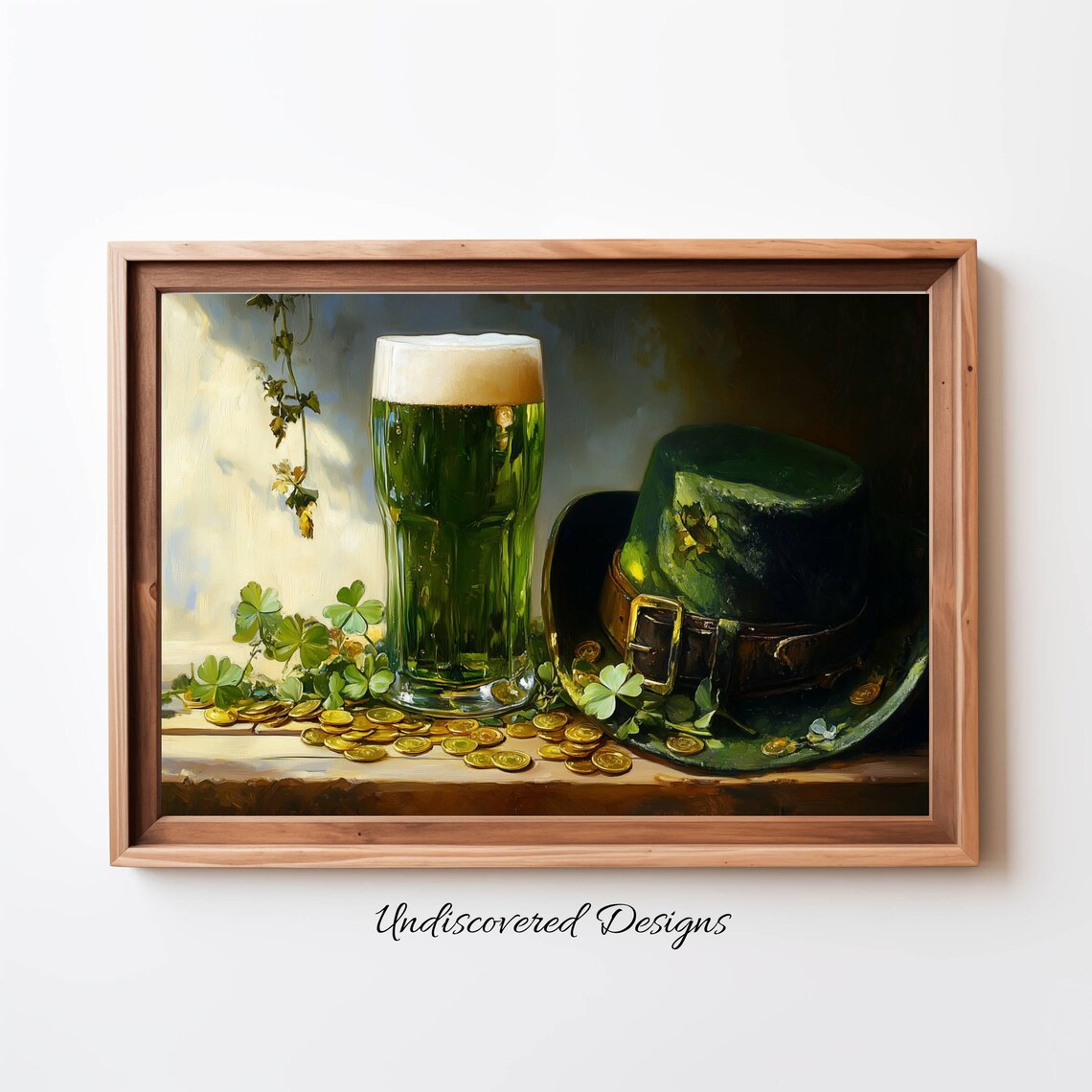 Green Beer St Patricks Day Poster Shamrock Hat and Gold Coins