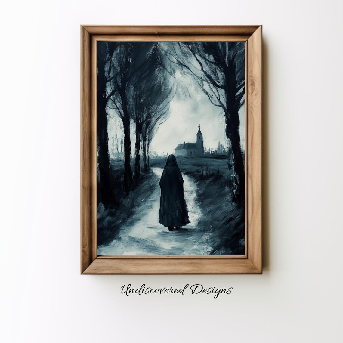 Nun Walking Down The Road Spooky Halloween Art Dcor Wall Vintage Prints Oil Painting