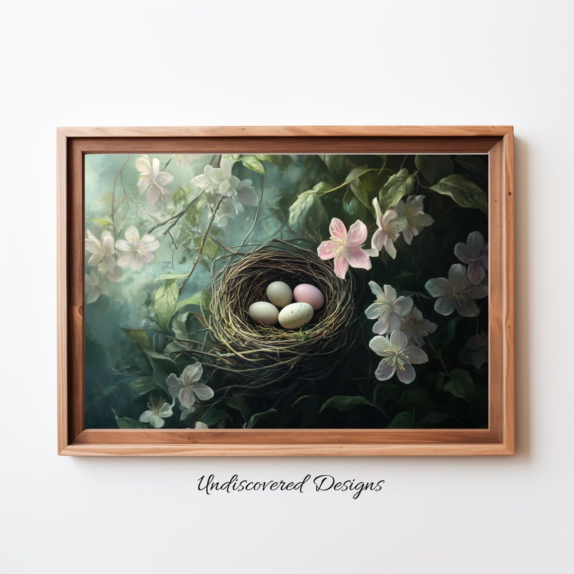 Bird Nest With Four Eggs Spring Blossoms Vintage Painting Poster