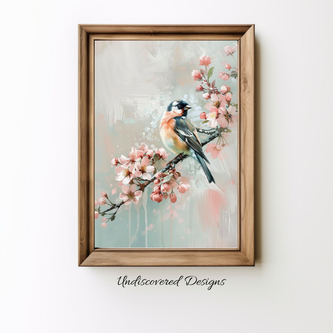 Watercolor Songbird Resting On Blossom Branch Spring Art Poster