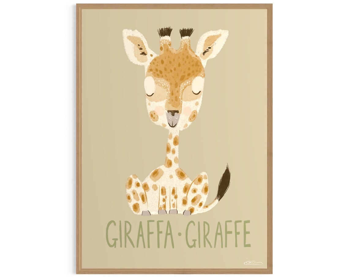 Cute Giraffe Baby Animal Nursery Educational Safari Wall Art Decor
