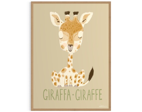 Cute Giraffe Baby Animal Nursery Educational Safari Wall Art Decor