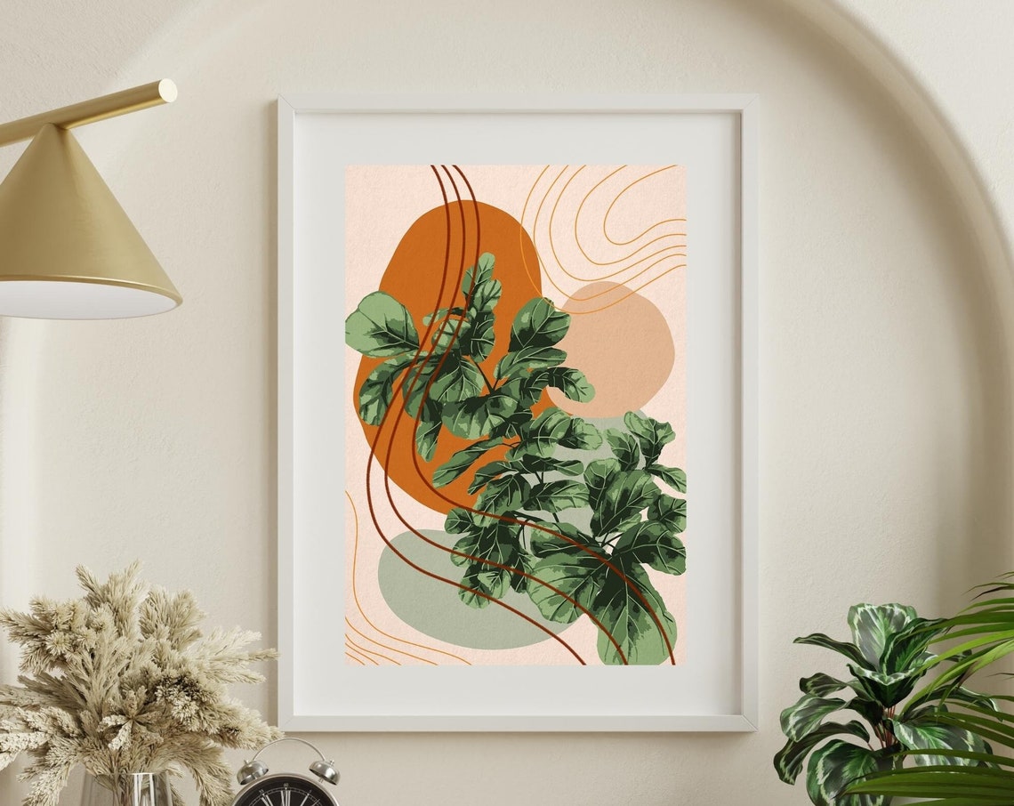 Fiddle Leaf Fig Orange Abstract Modern Botanical Style Poster - Image 3